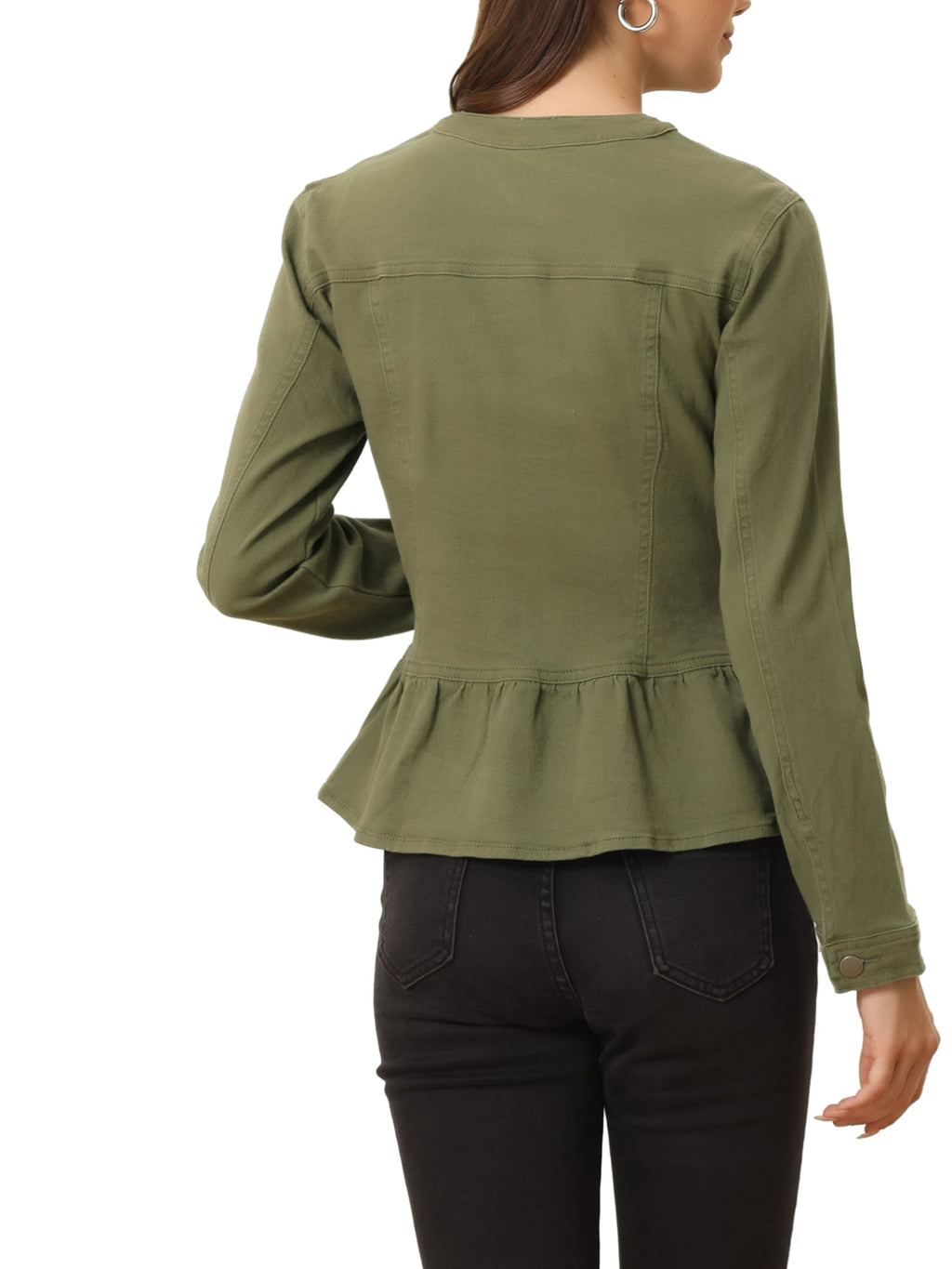 INSPIRE CHIC Women's Denim Jackets Button Down Peplum Hem Long Sleeves Cropped Jean Jackets White L