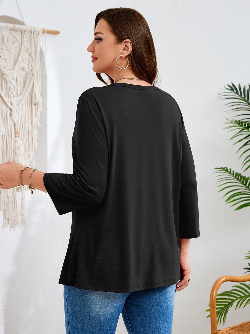 SHOWMALL Plus Size Tops for Women, 3/4 Sleeve Button V Neck Casual Tunic Blouse, Green, Size 4X
