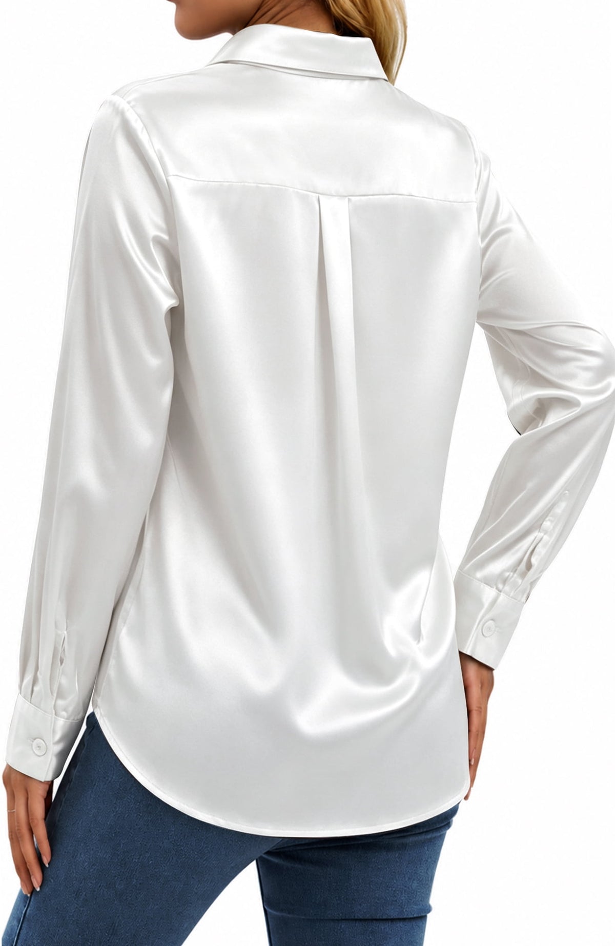 UVN Blouses for Women Long Sleeve Satin Shirts Button Down Ladies Casual Top