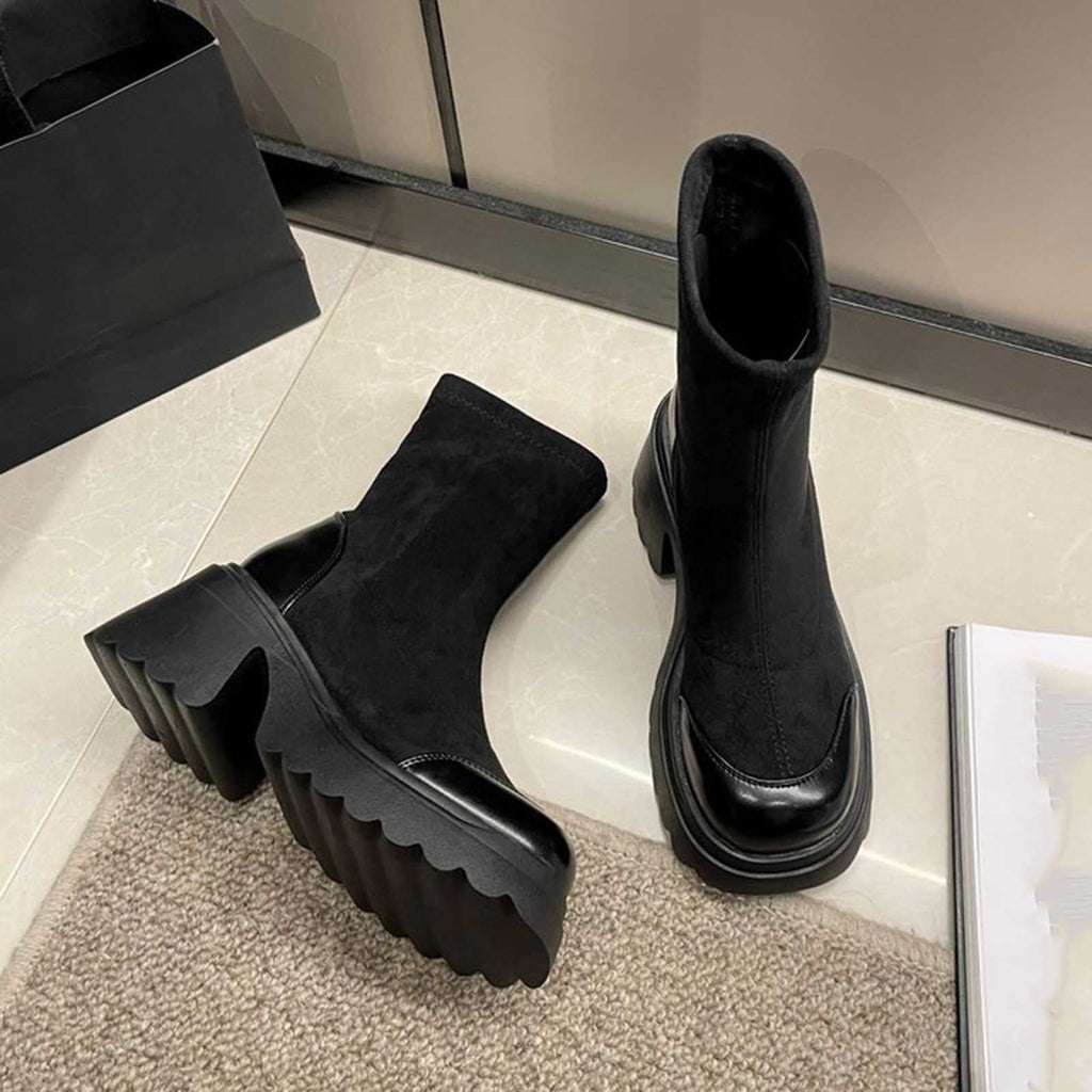 hopeusnice Women's Ankle Boots Chunky Heel Winter Warm Booties Suede Sock Boots Outdoor Fashion Shoes Winter Warm Boots Black 41