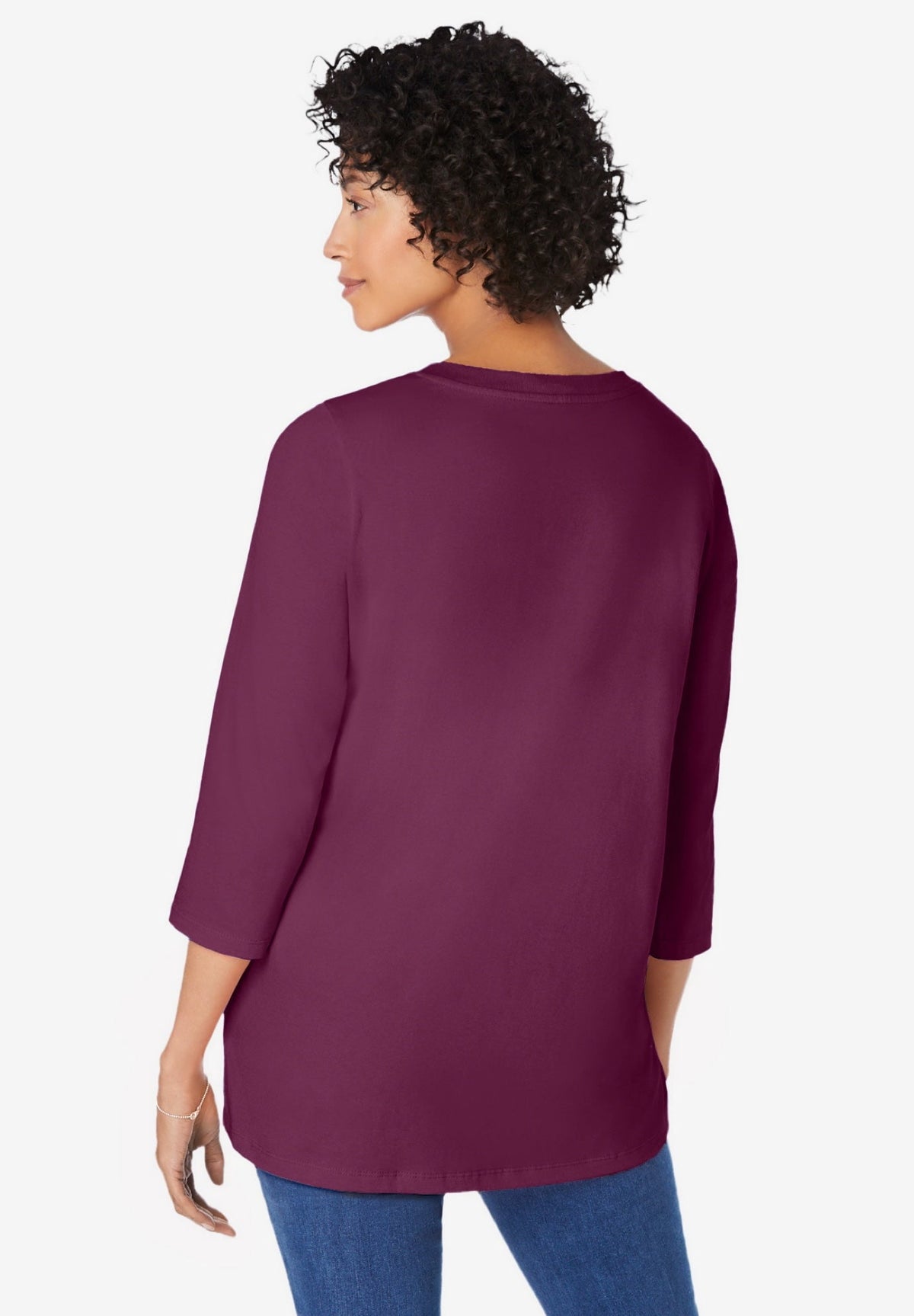 Woman Within Plus Size Perfect Three-Quarter Sleeve V-Neck Tunic