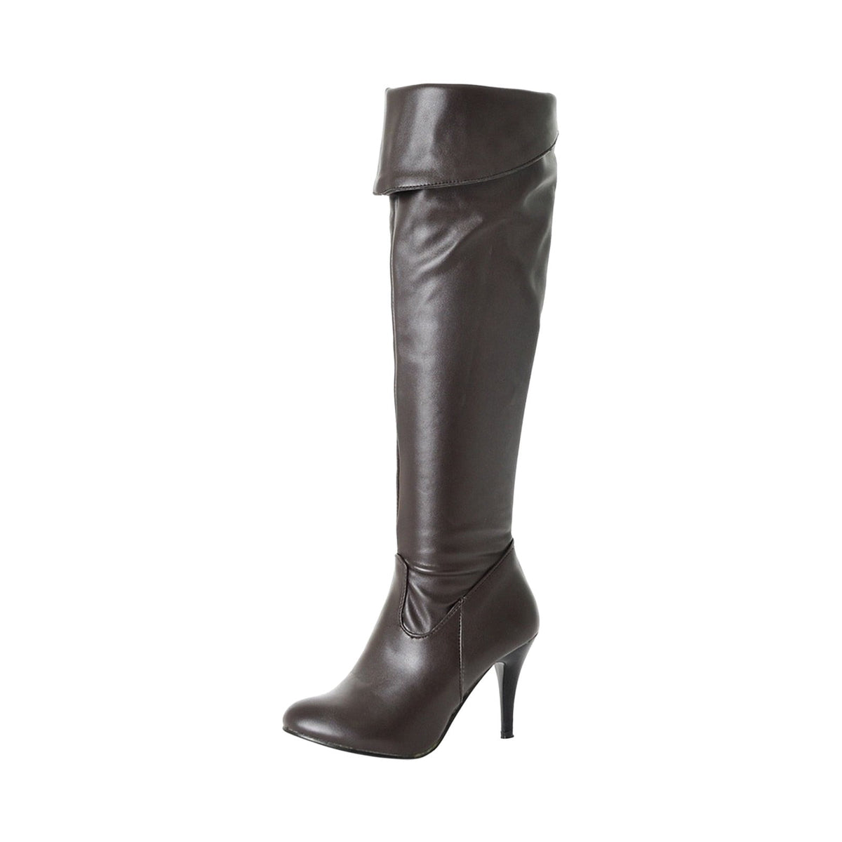 hopeusnice Women's Over The Knee Boots High Heel Faux Leather Pointed Toe Stilettos Chunky Heel Thigh High Boots Winter Booties Matte black 39