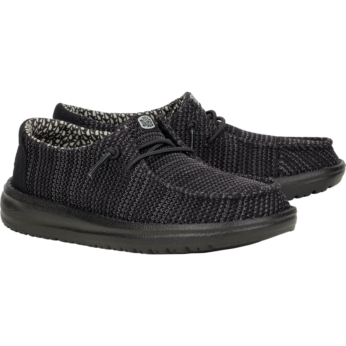 HEYDUDE Girls Wendy Youth Stretch Mesh, Black/Black, J1