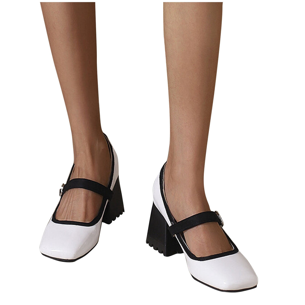 hopeusnice Women's Mary Jane Buckle Block Heel Pumps Square Toe Chunky Heel Dress Shoes Comfortable Formal Wedding Party Shoes Green 38