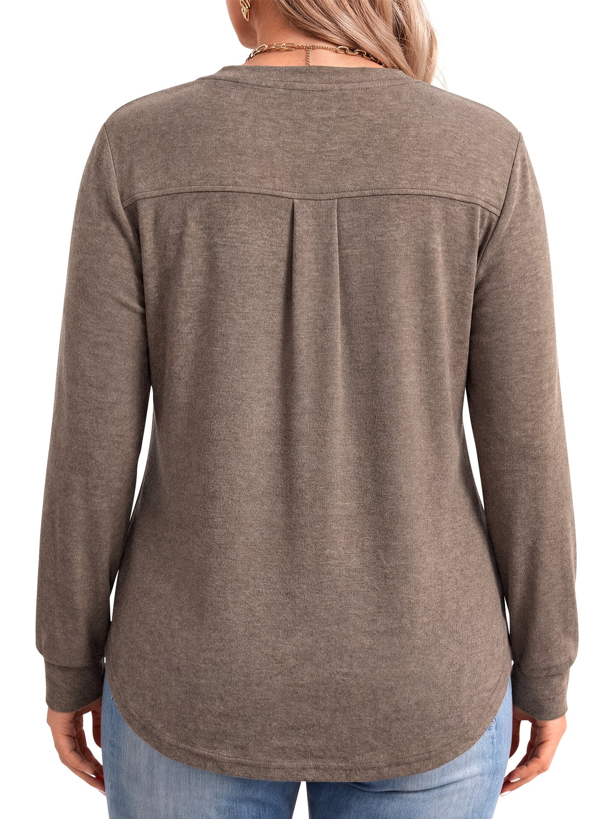 WellSize Plus Size Blouses for Women Henley V Neck Tops Casual Long Sleeve Button Shirts Fall Pullover Outfit