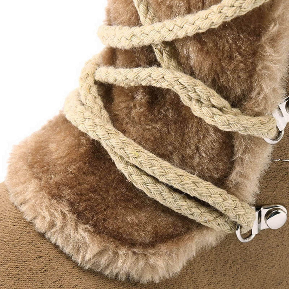 hopeusnice Women's Winter Boots Fuzzy Fleece Lined Knee High Snow Boots Warm Plush Lace Up Outdoor Ankle Boots Beige 36