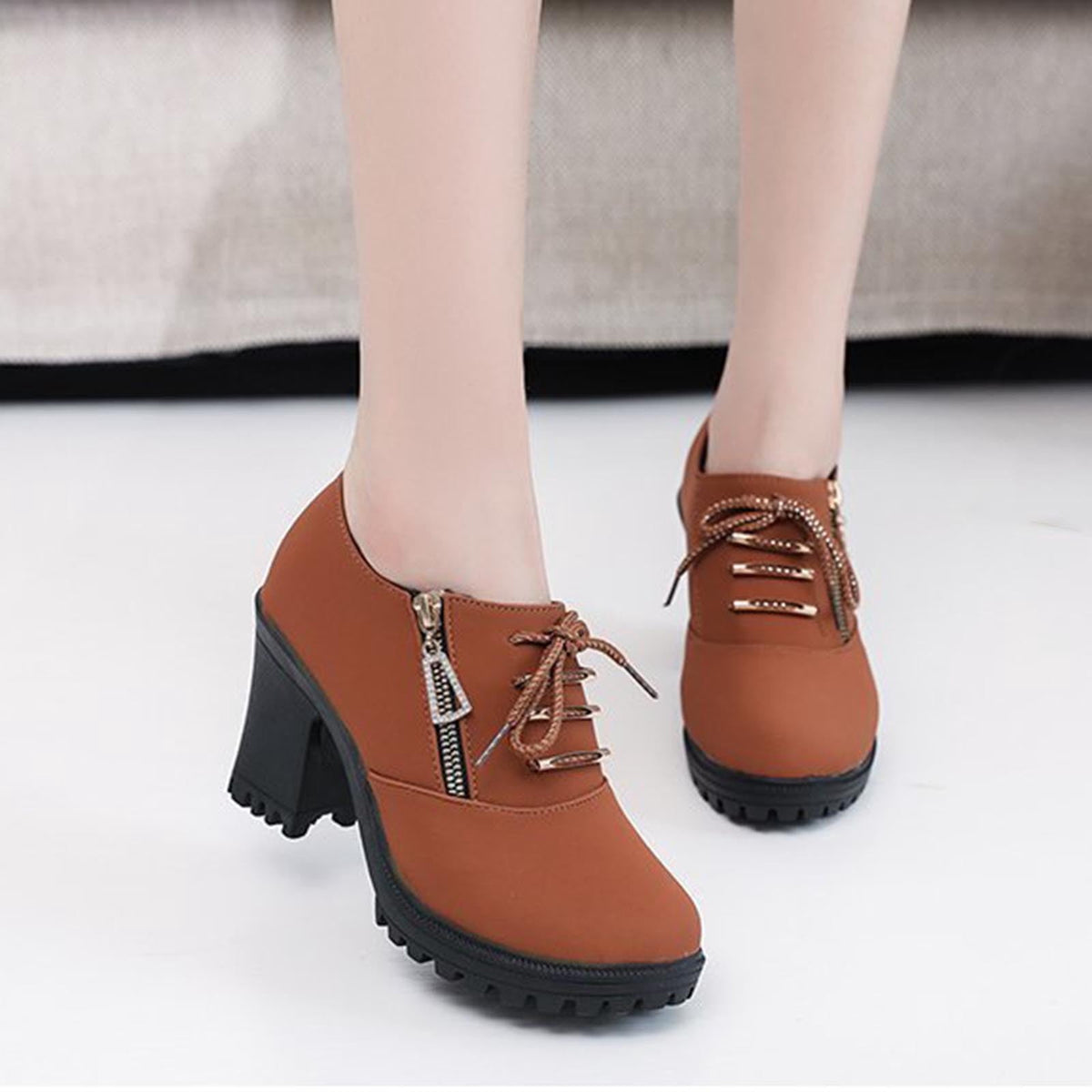 hopeusnice Women's Ankle Boots Lace Up Buckle Zipper Chunky Heel Shoes Comfortable Suede Round Toe Block Heel Fall Winter Boots Outdoor Black 37