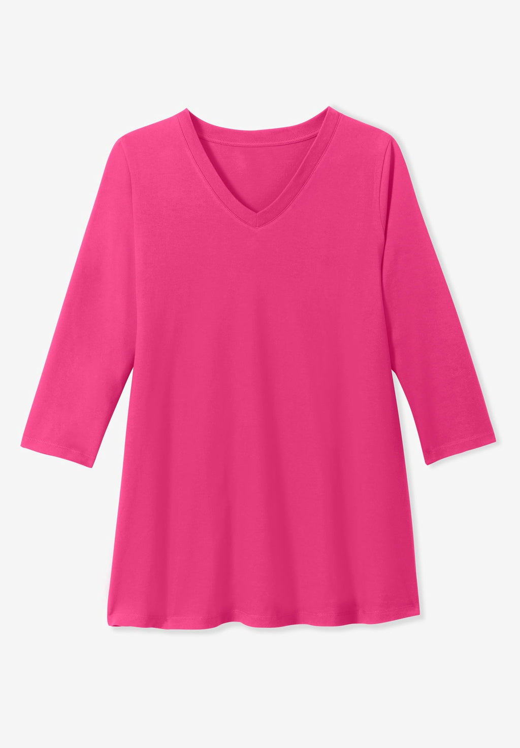 Woman Within Plus Size Perfect Three-Quarter Sleeve V-Neck Tunic