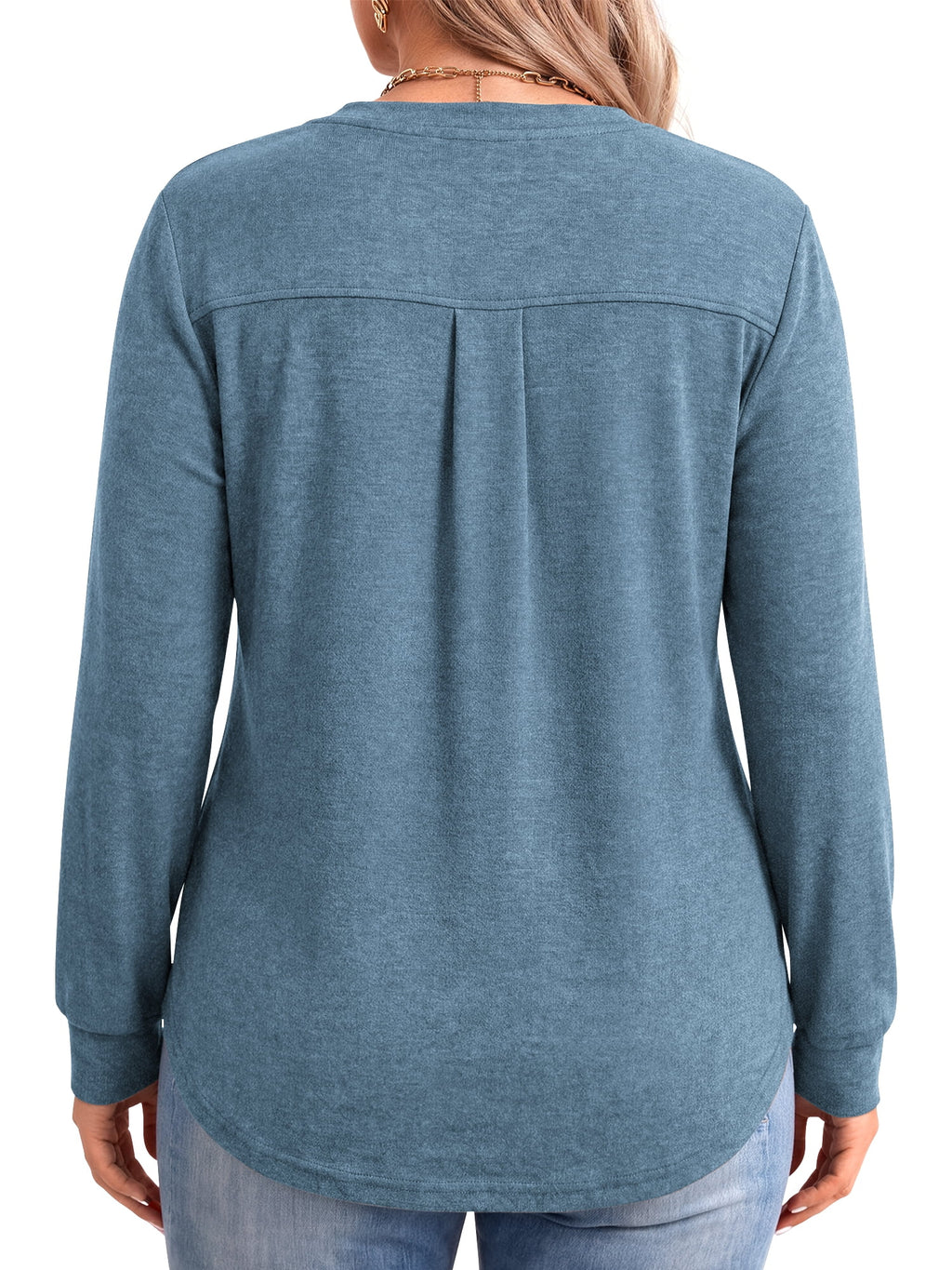 WellSize Plus Size Blouses for Women Henley V Neck Tops Casual Long Sleeve Button Shirts Fall Pullover Outfit