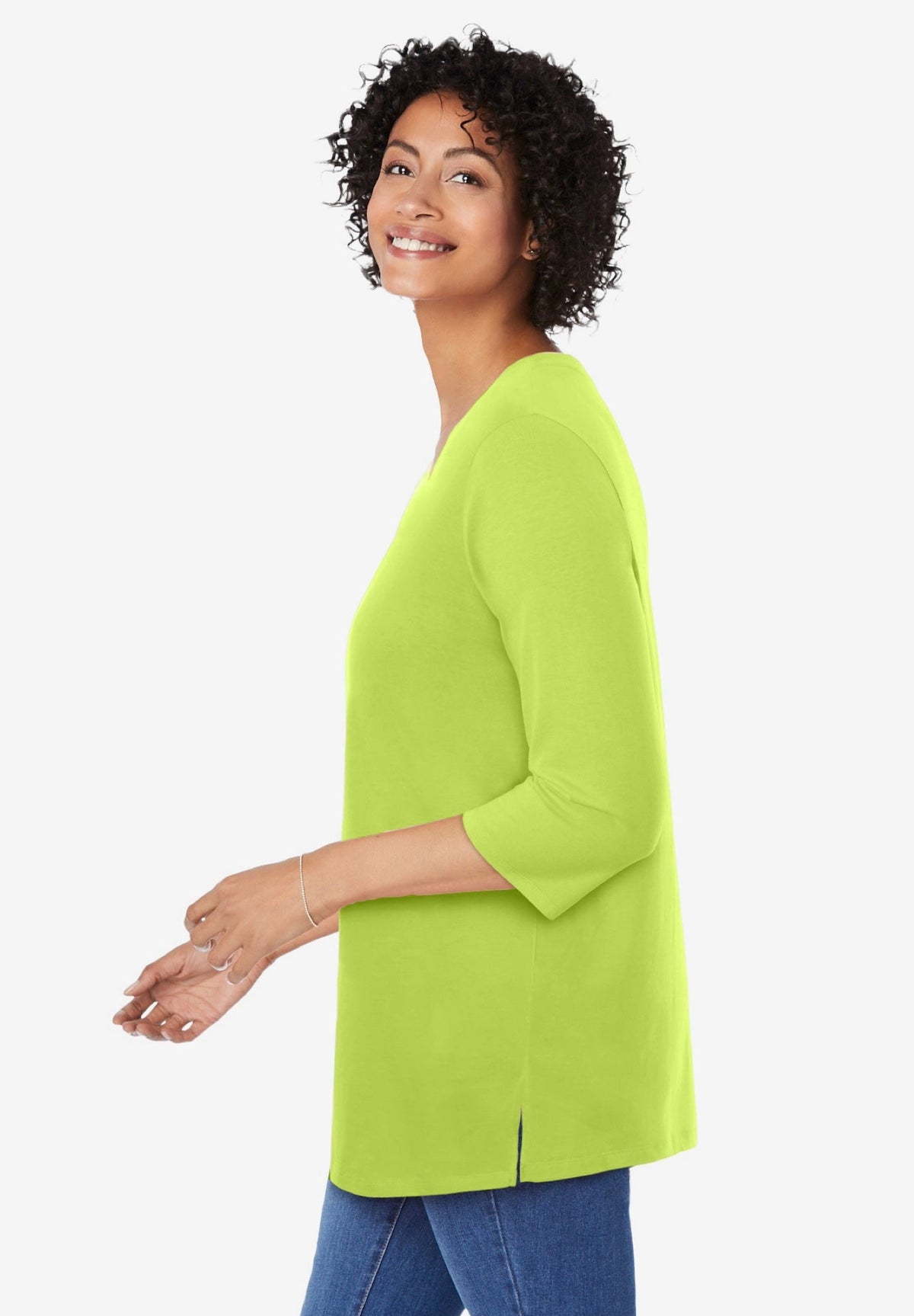 Woman Within Plus Size Perfect Three-Quarter Sleeve V-Neck Tunic