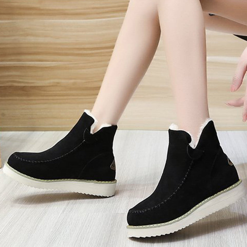 hopeusnice Women's Winter Boots Fuzzy Fleece Lined Ankle Booties Warm Plush Snow Boots Suede Chunky Heel Comfortable Warm Mid Calf Boots Brown 42