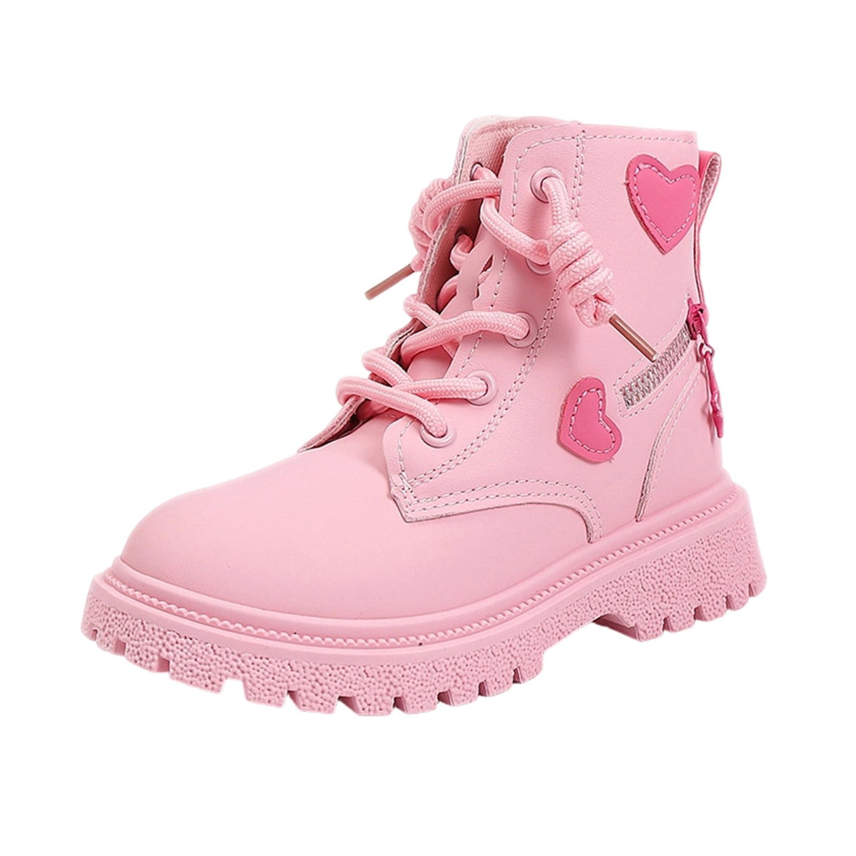 BXJX Girls Ankle Boots with Zipper, Non-Slip Soft Sole Fall Winter Cute Lace Up Boots Pink Size 12.5 Little Kids