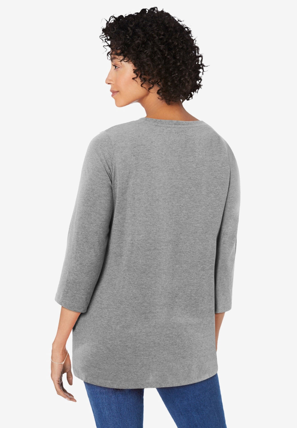 Woman Within Plus Size Perfect Three-Quarter Sleeve V-Neck Tunic