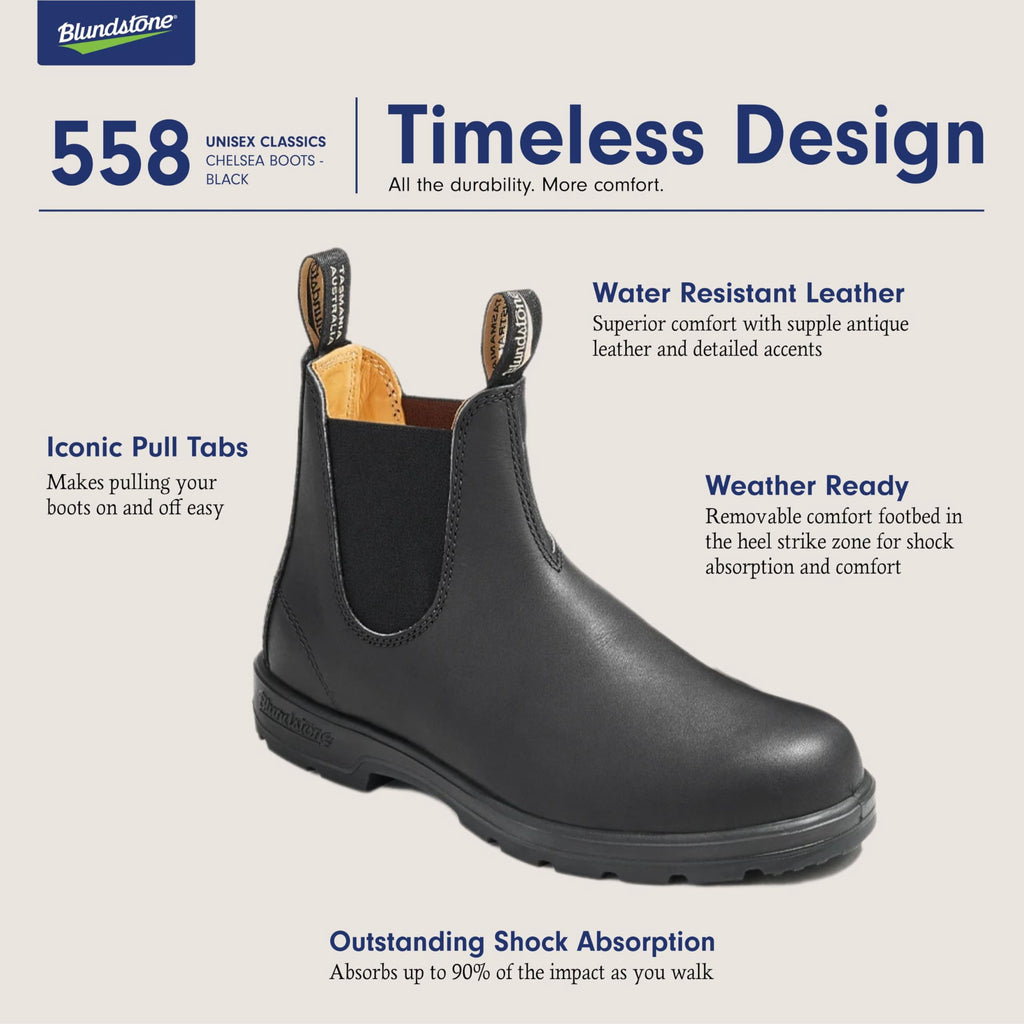 Blundstone 587 Unisex Classic Series Chelsea Boot for Men and Women with Shock Absorption and Premium Water Resistant Leather, Rustic Black, 8 US Men / 10 US Women / 7 AU - AUTHORIZED DEALER
