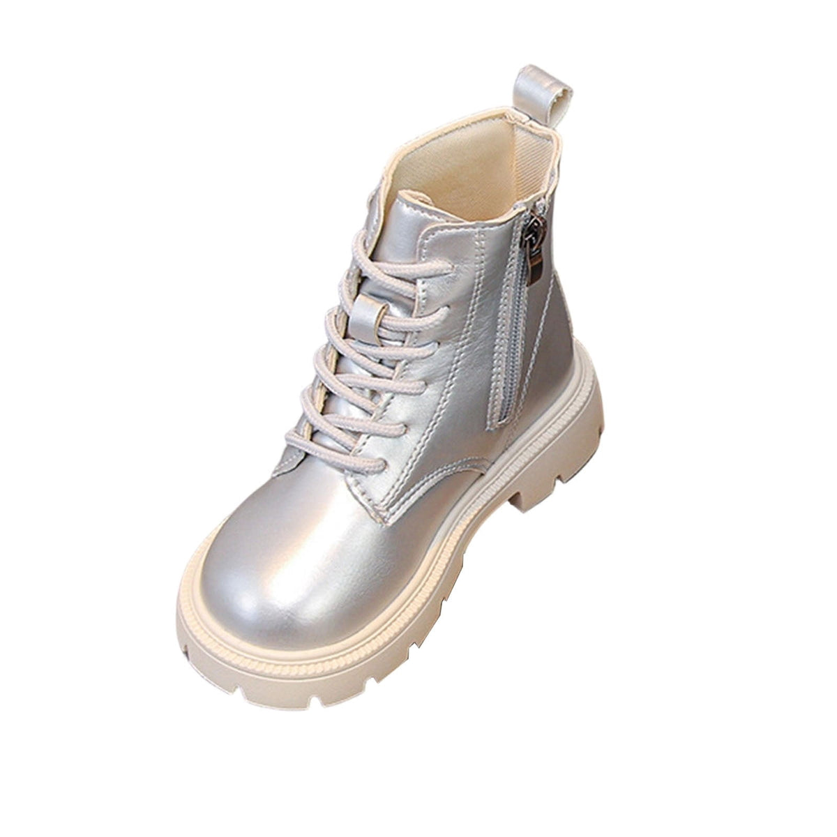 BXJX Girls Ankle Boots with Zipper, Outdoor Fall Winter Soft Sole Non-Slip Lace Up Boots Silver Size 12.5 Little Kids