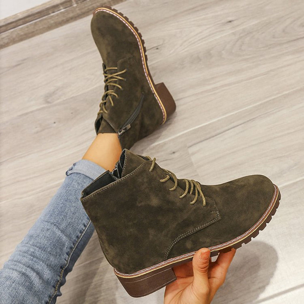 Bnwani Ankle Boots for Women Lace‑Up & Side Zipper Block Low Heel Round Toe Short Booties Black 38(US:6.5)