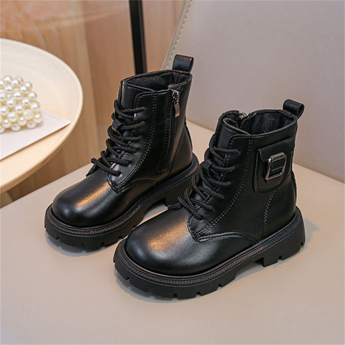 BXJX Girls Ankle Boots with Zipper, Outdoor Fall Winter Soft Sole Non-Slip Lace Up Boots Silver Size 12.5 Little Kids