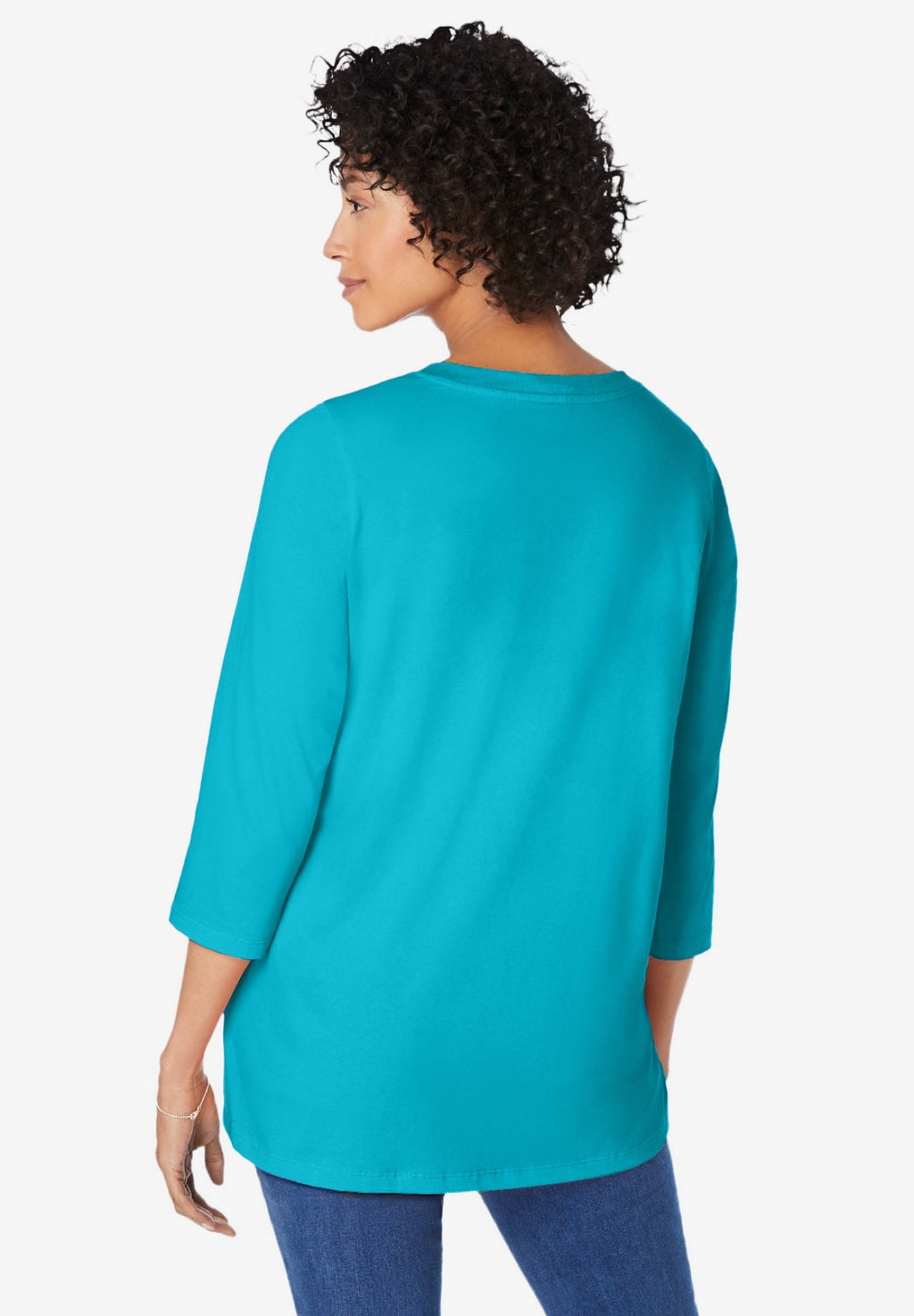 Woman Within Plus Size Perfect Three-Quarter Sleeve V-Neck Tunic