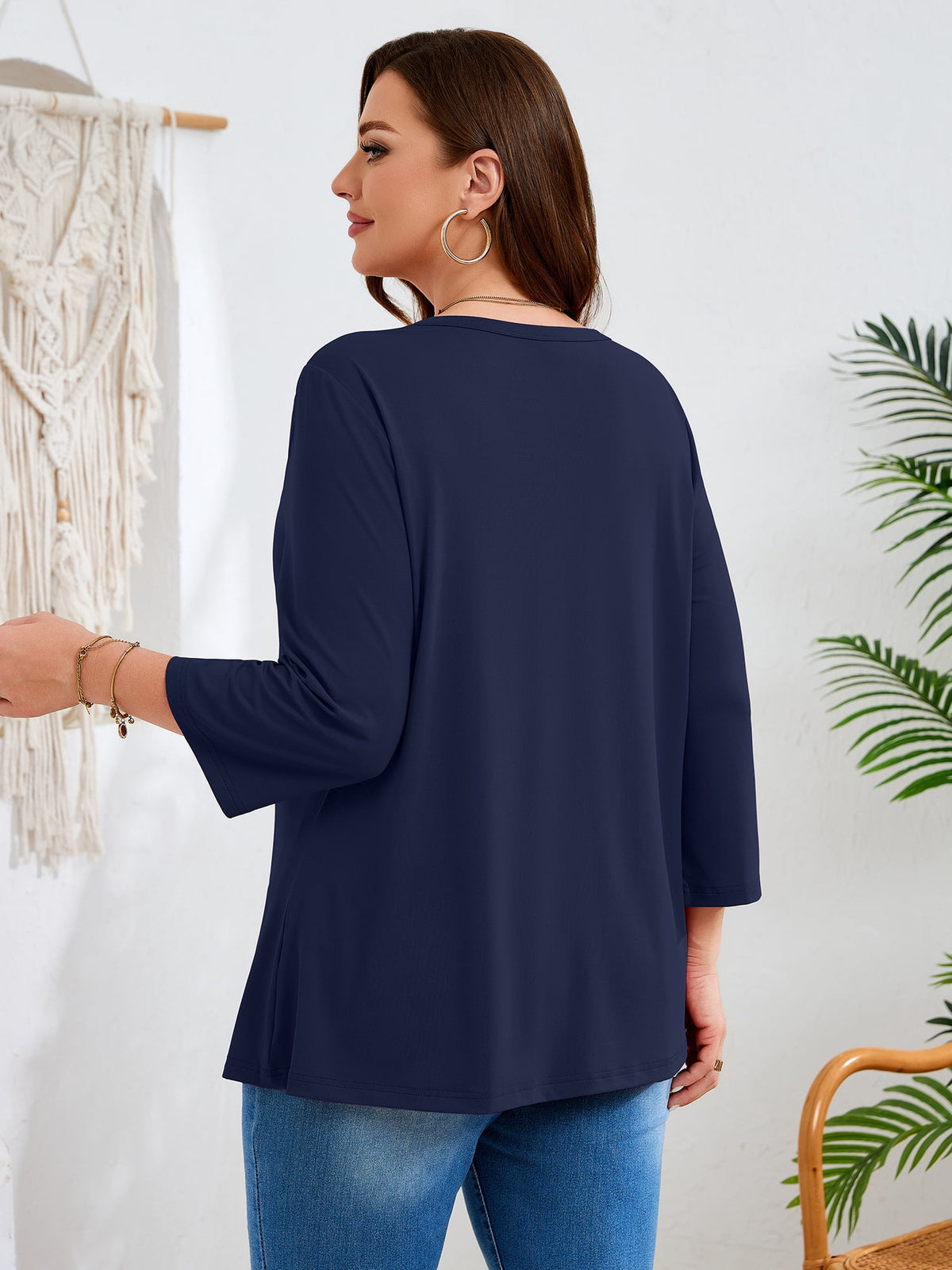 SHOWMALL Plus Size Tops for Women, 3/4 Sleeve Button V Neck Casual Tunic Blouse, Green, Size 4X