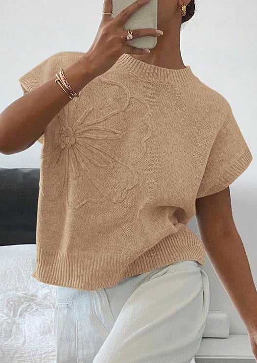 PRETTYGARDEN Women's Spring Sweater Vest Trendy Flower Knit Short Sleeve Cute Pullover Tank Tops Summer Fashion Clothing