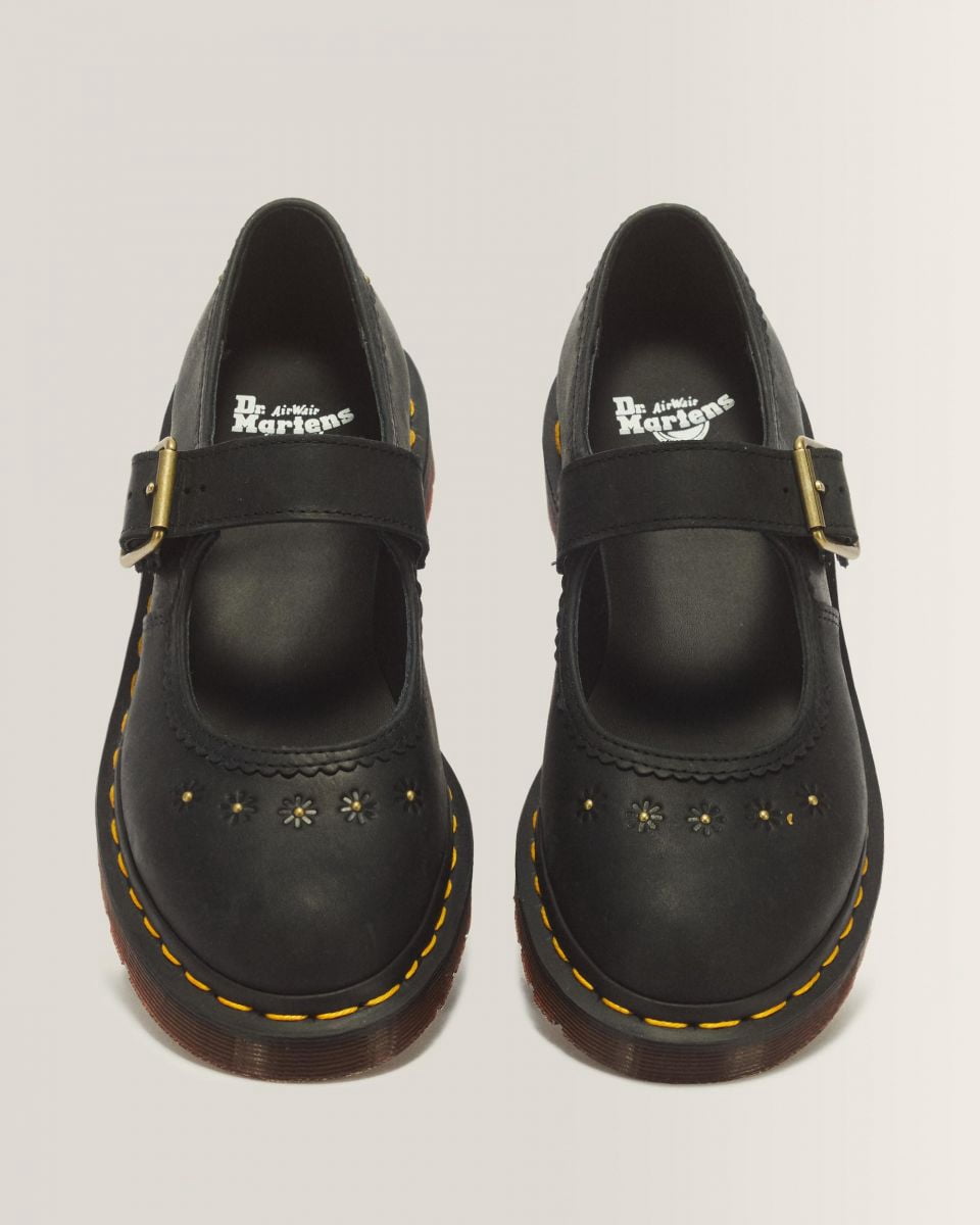 Dr Martens Women's Mary Jane Flower Black Crazy Horse Leather - 42391001