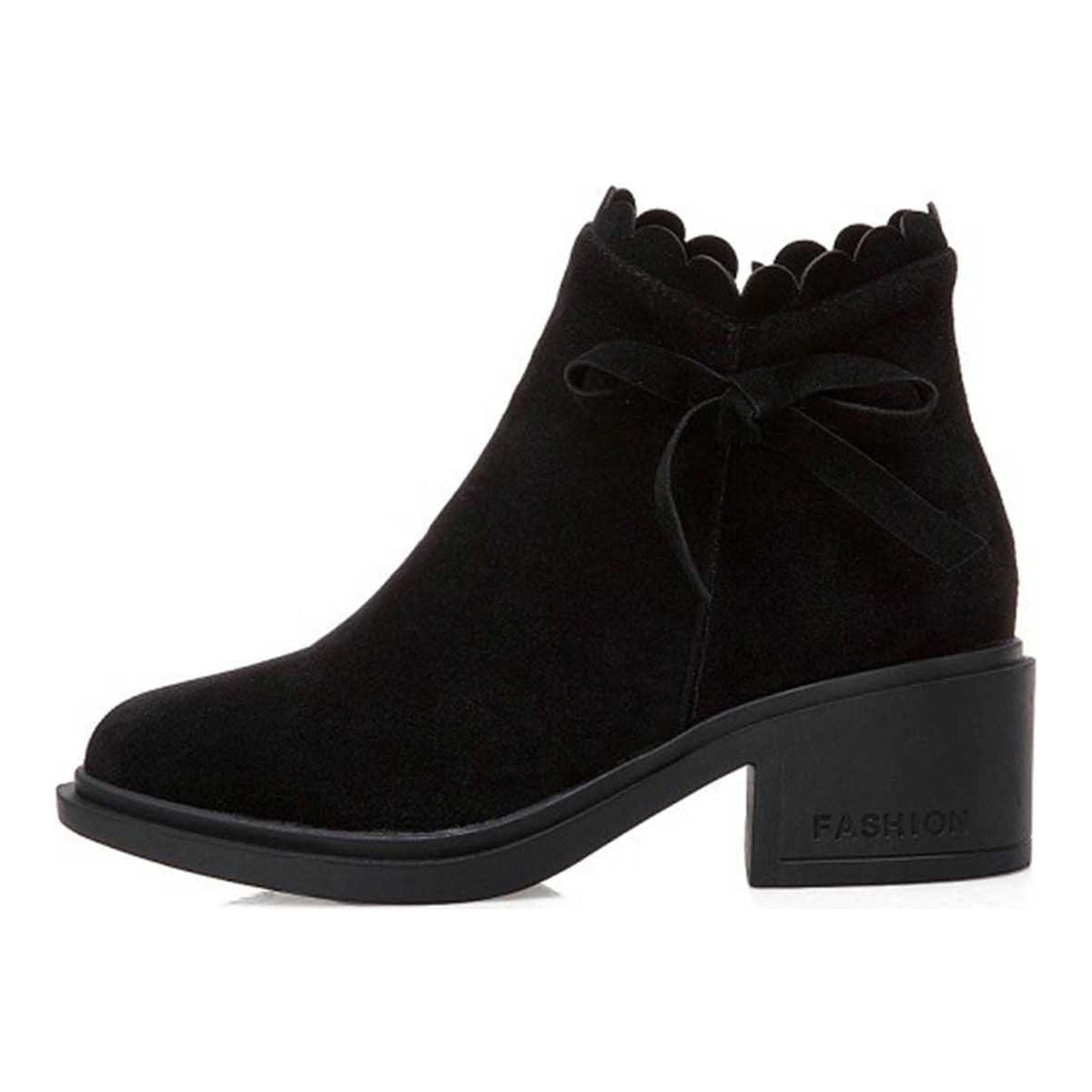 hopeusnice Women's Ankle Boots Suede Bowknot Block Heel Booties Round Toe Zipper Back Short Boots Winter Warm Comfortable Shoes Red 35