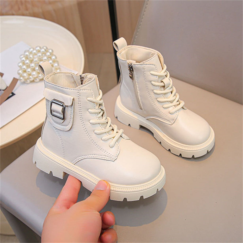 BXJX Girls Ankle Boots with Zipper, Outdoor Fall Winter Soft Sole Non-Slip Lace Up Boots Silver Size 12.5 Little Kids