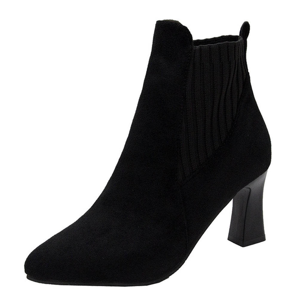 hopeusnice Women's Ankle Boots Pointed Toe Suede Block Heel Booties Elastic Side Zipper Comfortable Dress Boots Fall Winter Shoes Beige 39