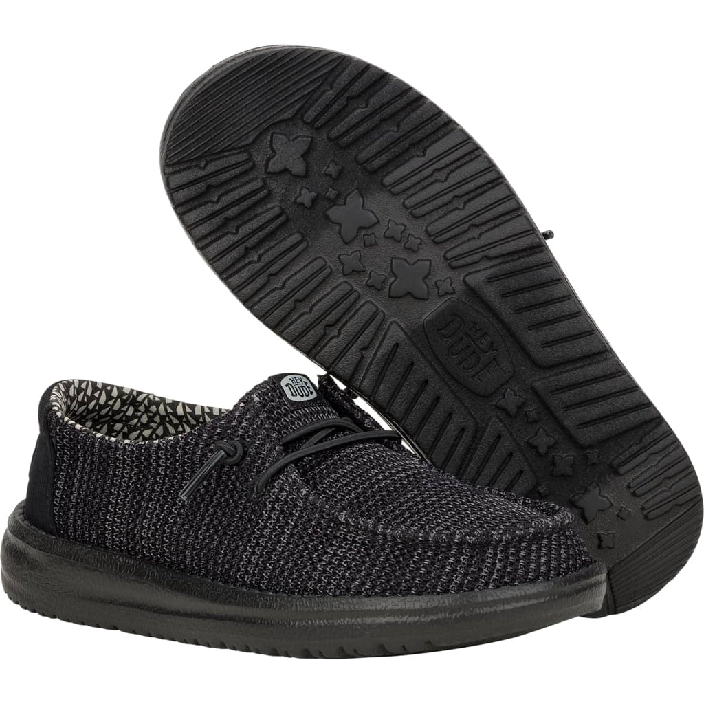 HEYDUDE Girls Wendy Youth Stretch Mesh, Black/Black, J1
