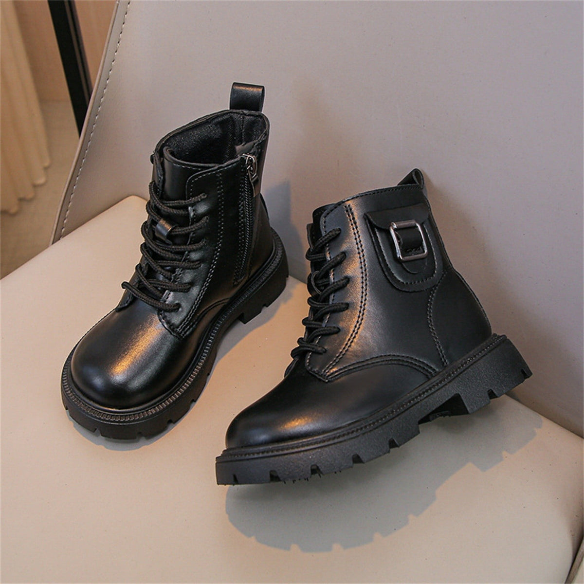 BXJX Girls Ankle Boots with Zipper, Outdoor Fall Winter Soft Sole Non-Slip Lace Up Boots Silver Size 12.5 Little Kids