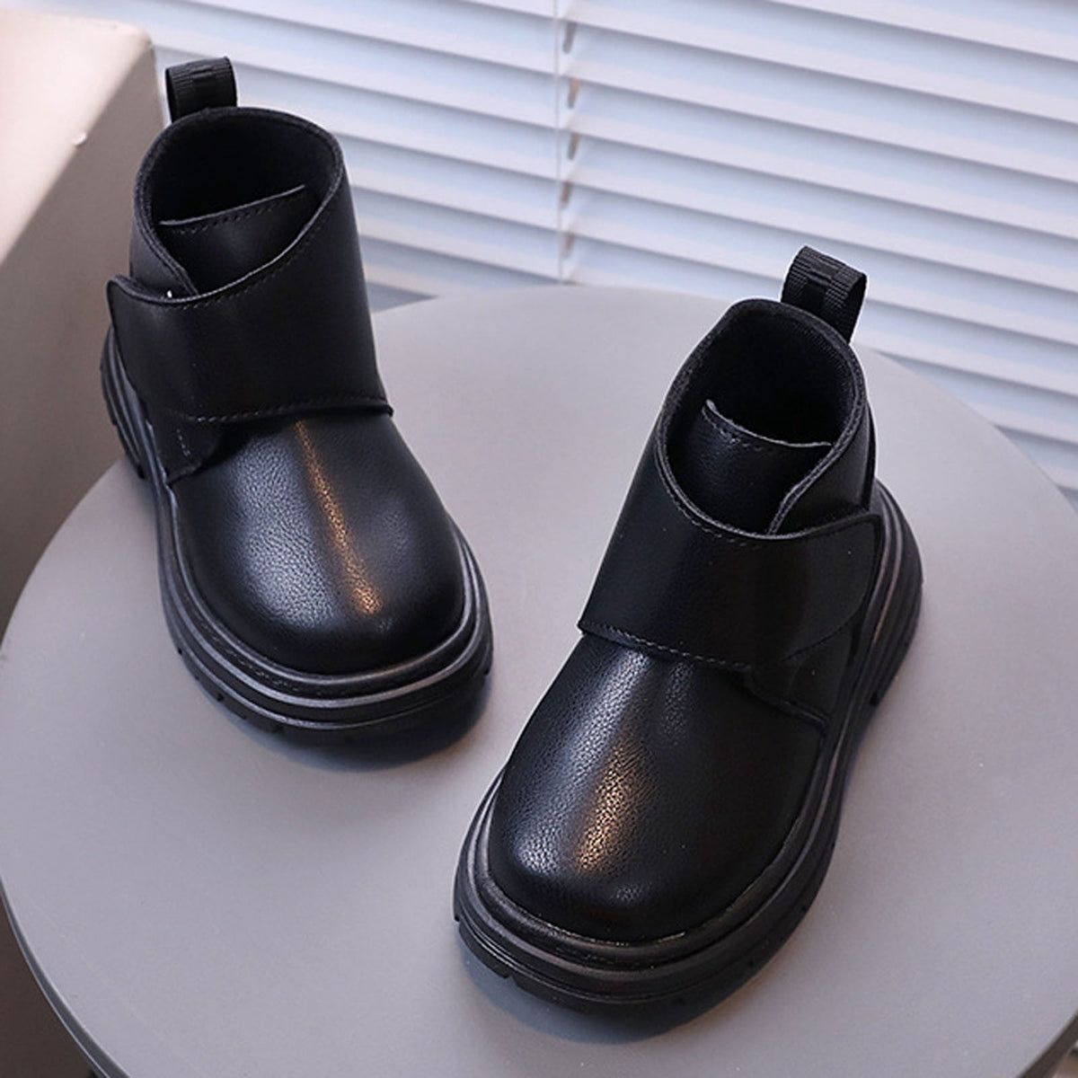 Mwjwdo Girls Leather Boots Short Winter Casual Fashion Artificial Leather Comfortable Sole Little Kids Shoes for Daily Wear Black 1-1.5Years