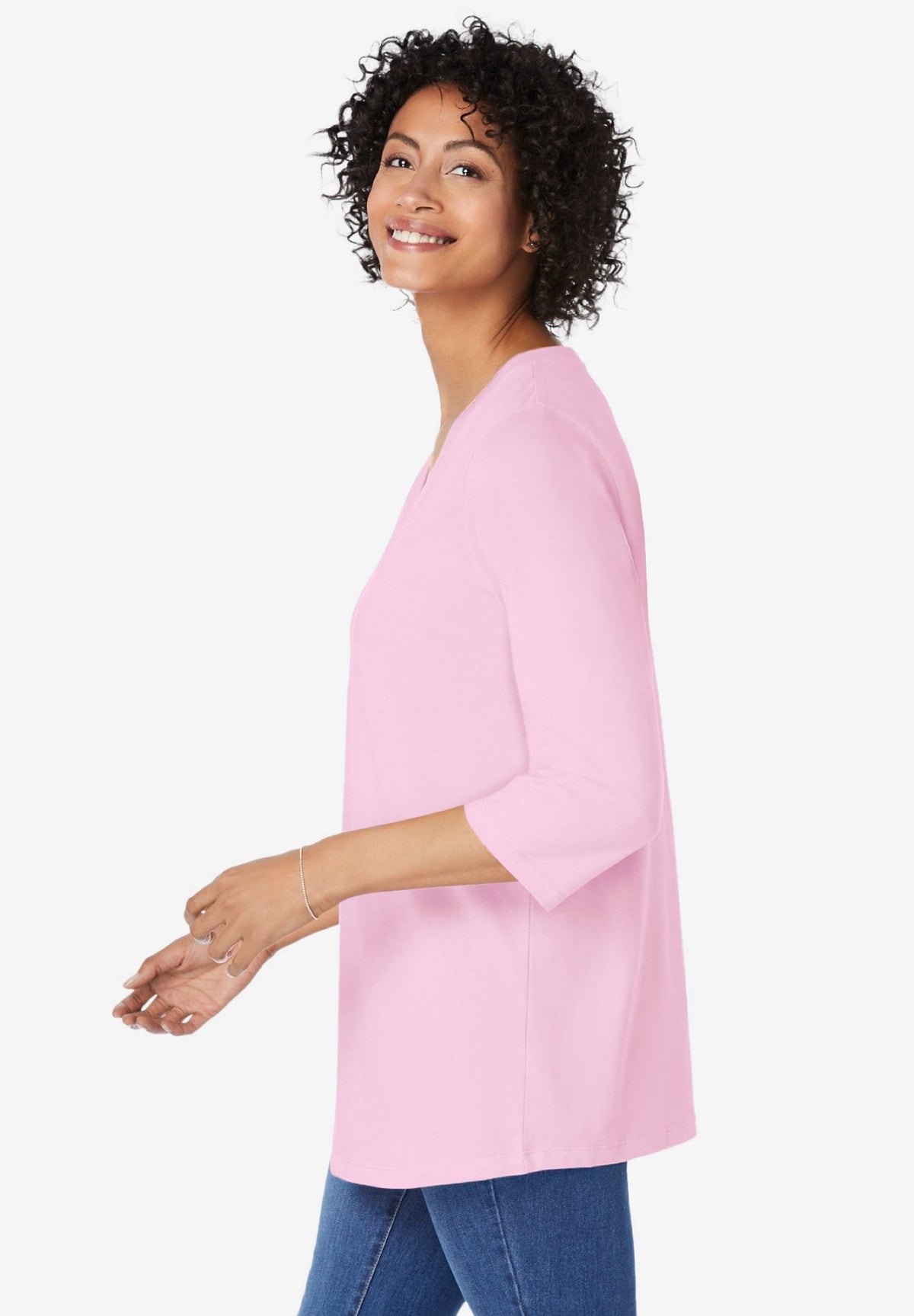 Woman Within Plus Size Perfect Three-Quarter Sleeve V-Neck Tunic