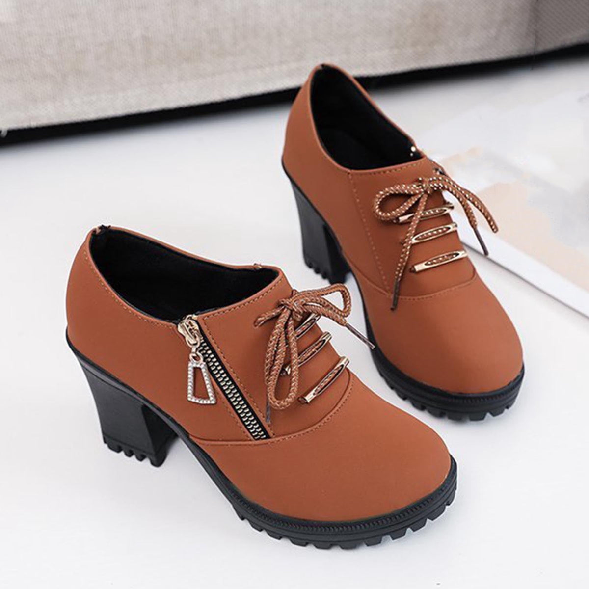 hopeusnice Women's Ankle Boots Lace Up Buckle Zipper Chunky Heel Shoes Comfortable Suede Round Toe Block Heel Fall Winter Boots Outdoor Black 37