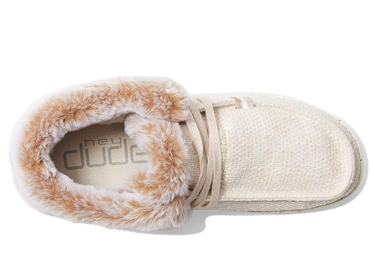 Hey Dude Britt Women's US 5 Beige Canvas Faux Fur Comfort Casual Shoes JOBB1995