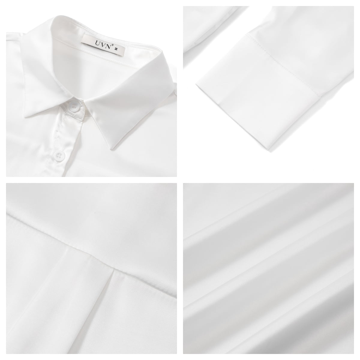 UVN Blouses for Women Long Sleeve Satin Shirts Button Down Ladies Casual Top