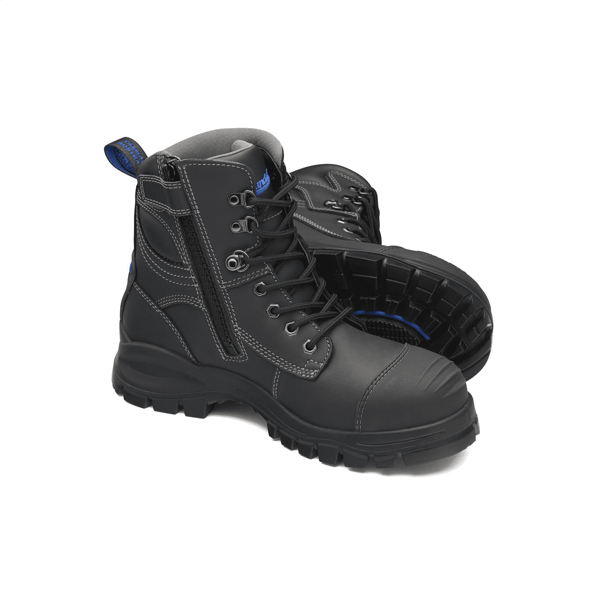 Blundstone Steel Toe Lace Up Side Zip, Water Resistant, Black, US size 11.5