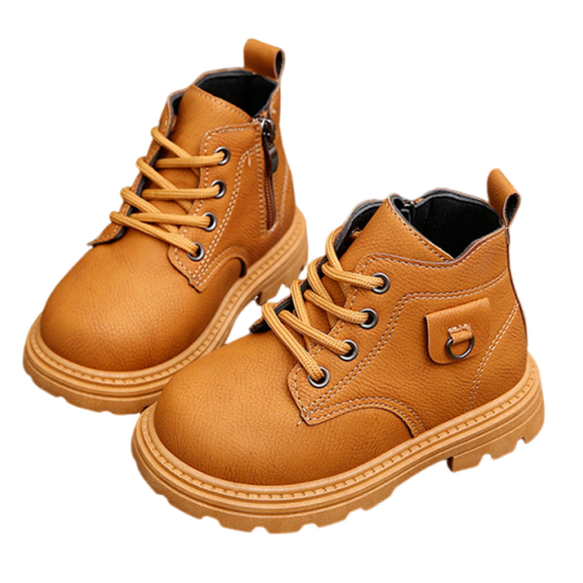 Mwjwdo Girls Leather Boots Short Winter Casual Fashion Artificial Leather Comfortable Sole Little Kids Shoes for Daily Wear Black 1-1.5Years