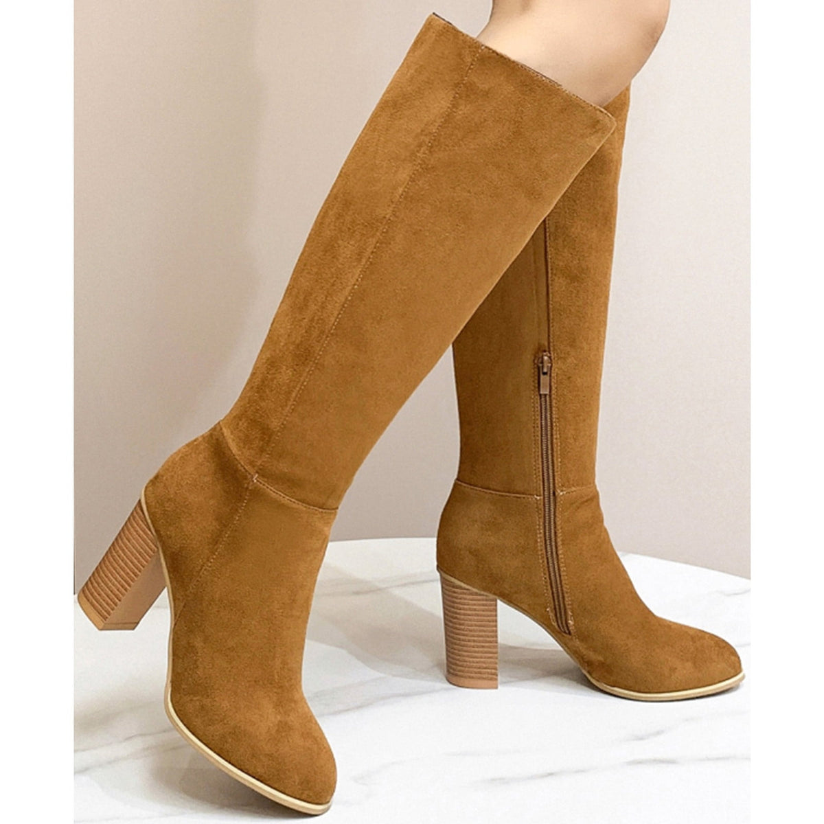 hopeusnice Women's Knee High Boots Fashion Suede Block Heel Round Toe Over The Knee Boots Chunky Heel Fall Winter Boots Black 41