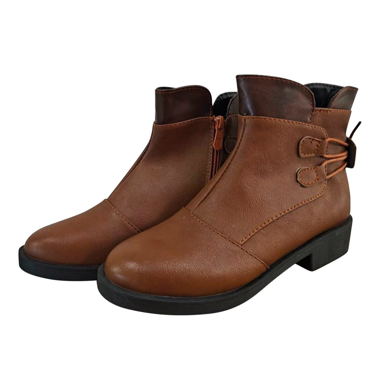 hopeusnice Women's Ankle Boots Chain Decor Pointed Toe Chunky Heel Cowboy Boots Western Style Mid Calf Boots Red 36