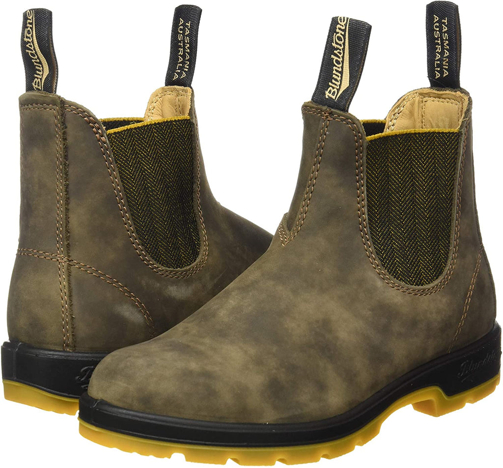 Blundstone 1944 Unisex Classic Series Chelsea Boot for Men and Women with Shock Absorption and Premium Water Resistant Leather, Rustic Brown/Mustard Black, 10.5 US Men / 12.5 US Women / 9.5 AU