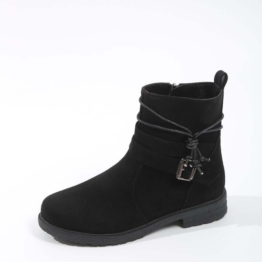hopeusnice Women's Ankle Boots Suede Buckle Zipper Winter Booties Warm Flat Shoes Comfortable Low Heel Boots Beige 36
