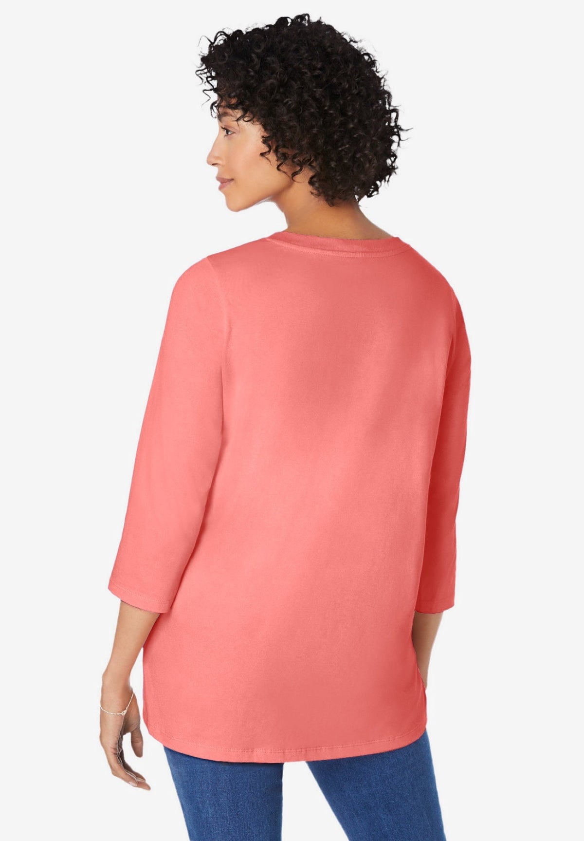 Woman Within Plus Size Perfect Three-Quarter Sleeve V-Neck Tunic