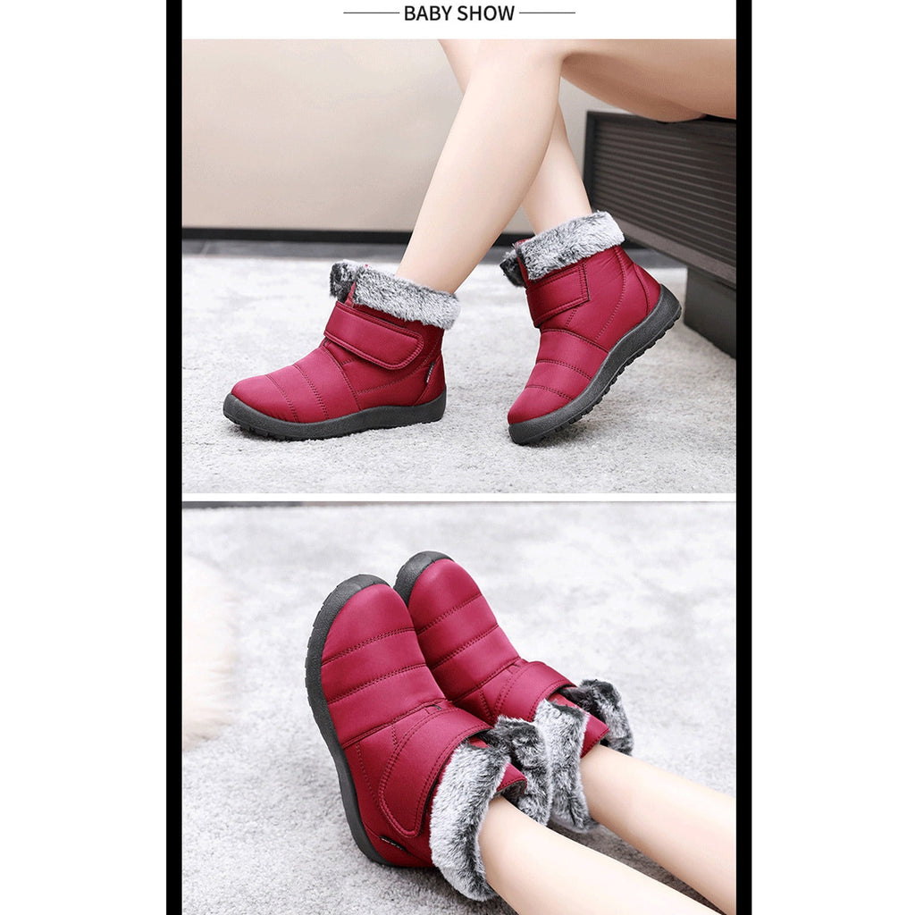hopeusnice Womens Snow Boots Winter Non-Slip Warm Ankle Booties Slip On Outdoor Fuzzy Fleece Lined Zip Flat Comfort Shoes Black 38