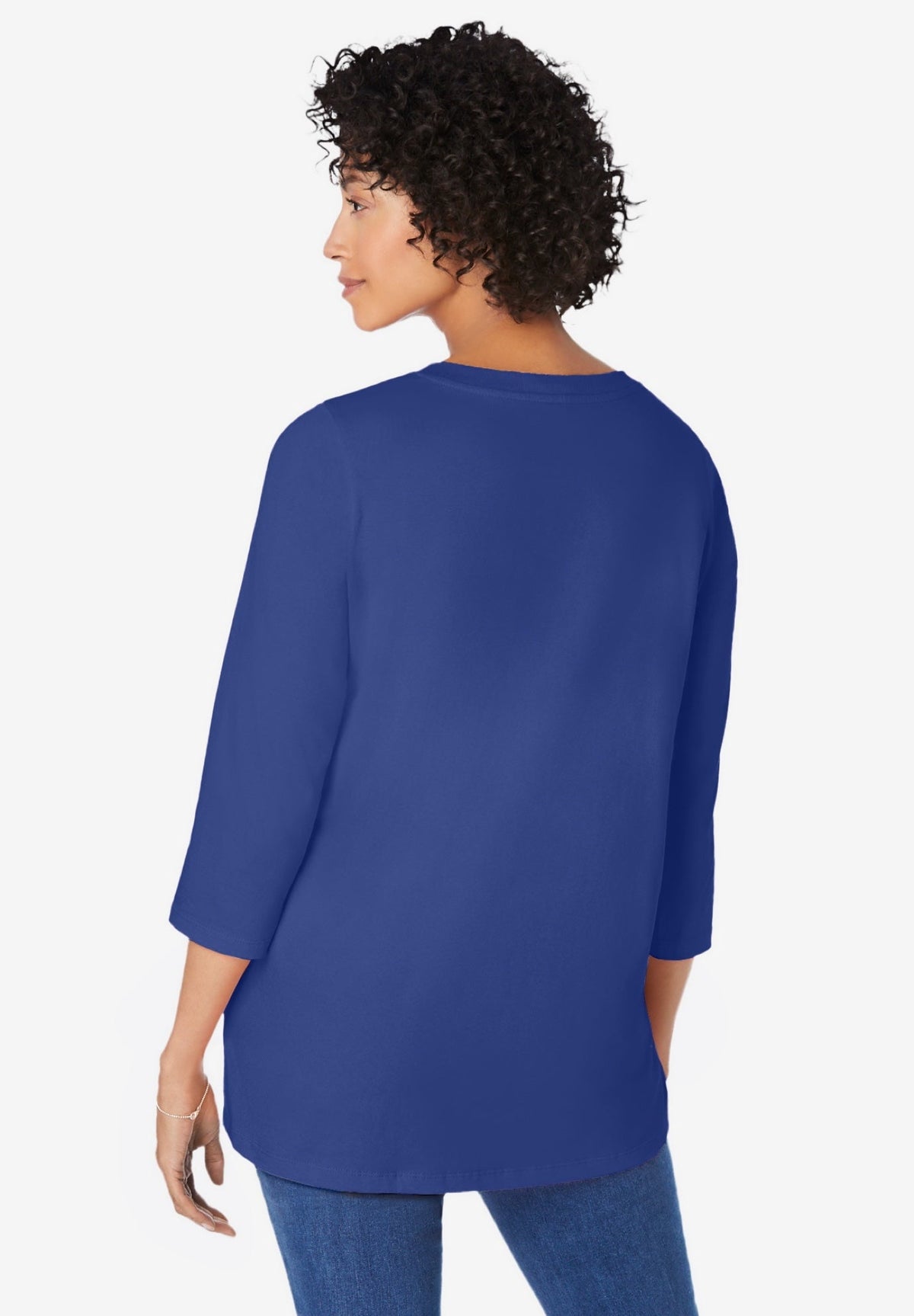 Woman Within Plus Size Perfect Three-Quarter Sleeve V-Neck Tunic