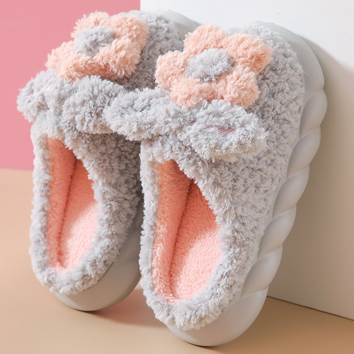 Mepaouo Women's Slippers Warm Plush Flowers Indoor Non Slip Winter House Shoes Slippers(Orange,5.5)