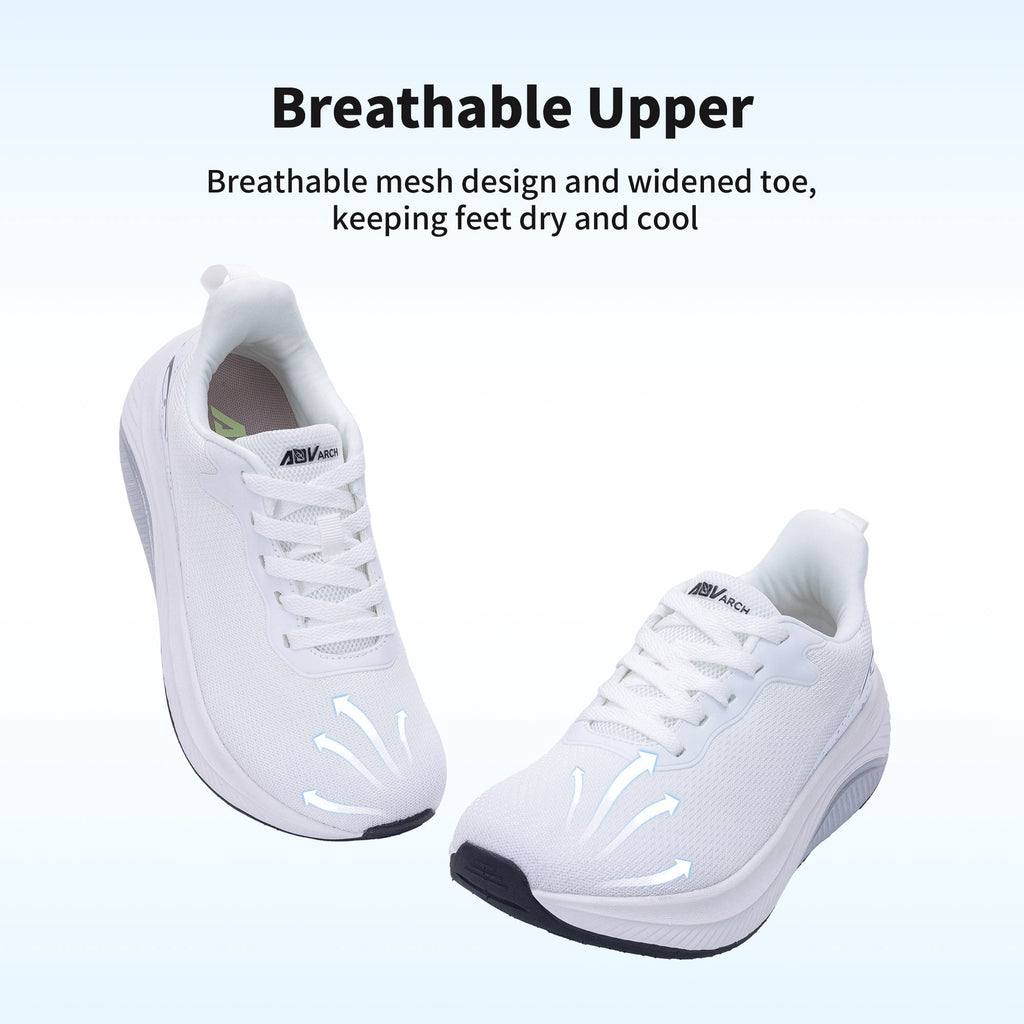 FefiYo Plantar Fasciitis Walking Sneakers, Wide Toe Box with Arch and Orthotic Support Grey US 10