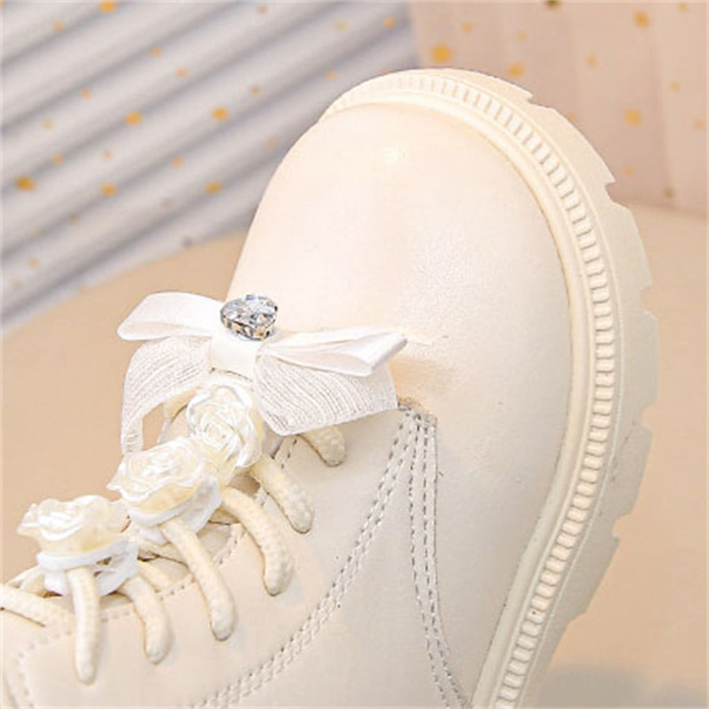 BXJX Girls Ankle Boots with Zipper, Bow Fall Winter Soft Sole Slip-Resistant Lace Up Boots Beige Size 13.5 Little Kids