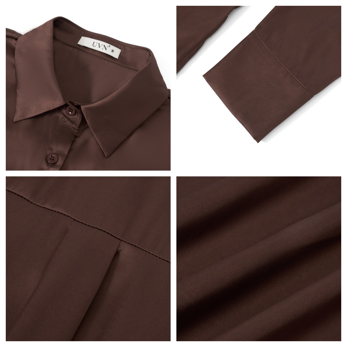 UVN Blouses for Women Long Sleeve Satin Shirts Button Down Ladies Casual Top