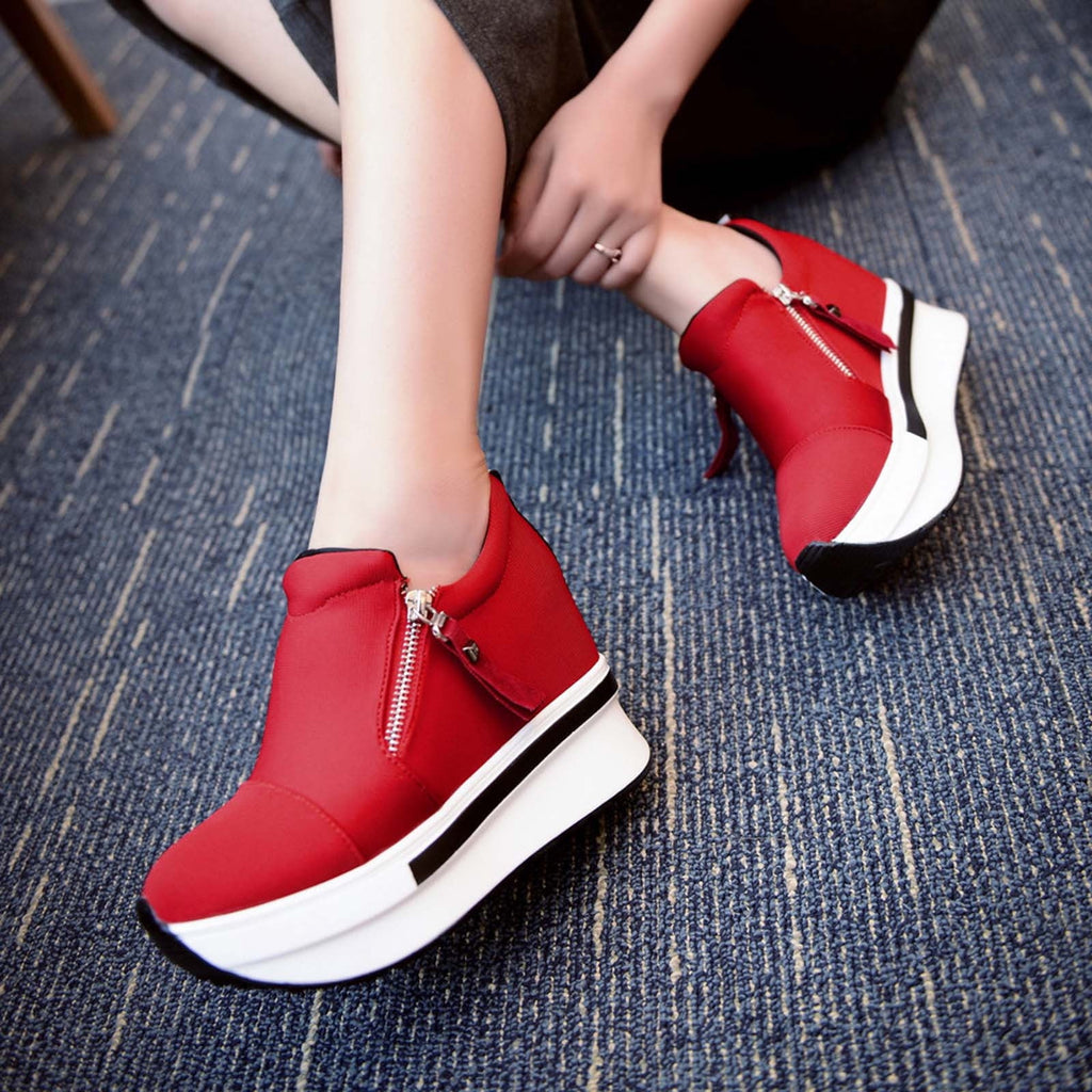 Hvyesh Women Thick Bottom Wedge Sneakers Slip On Loafers Casual Dressy Walking Comfort Shoes Wide Low Top Trendy Canvas Shoes Women's Shoes