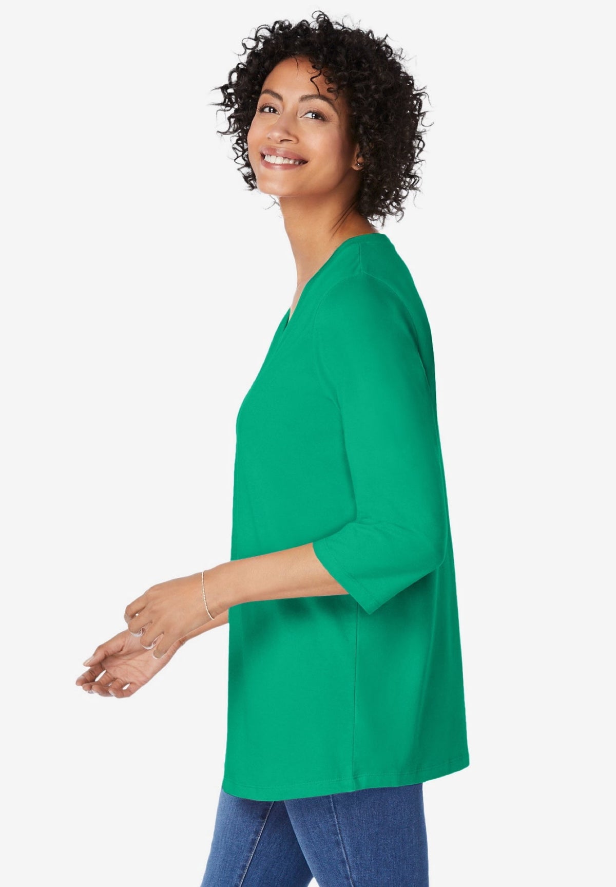 Woman Within Plus Size Perfect Three-Quarter Sleeve V-Neck Tunic